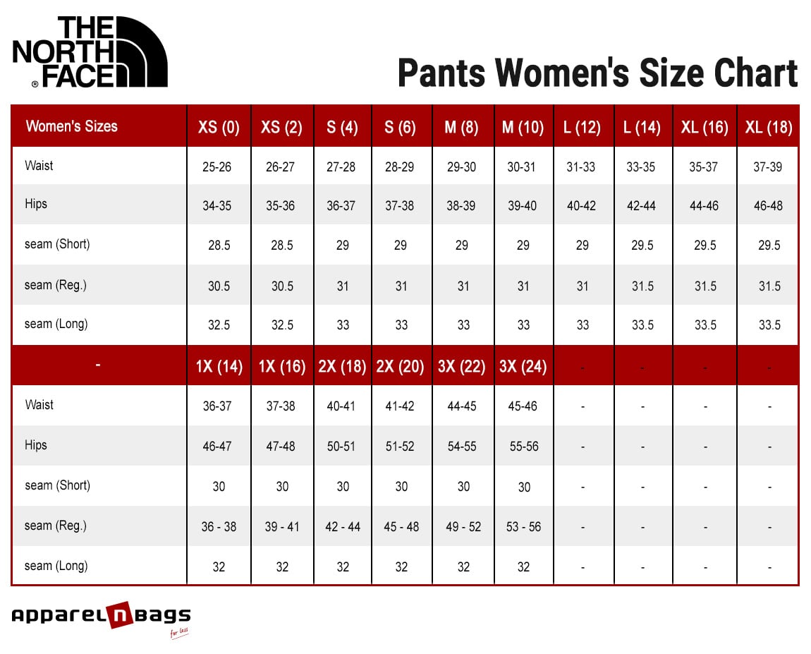 The North Face - Size Chart